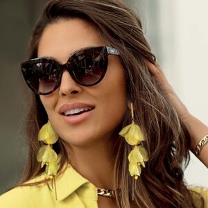 Silk Yellow Floral Earrings Made In POLAND